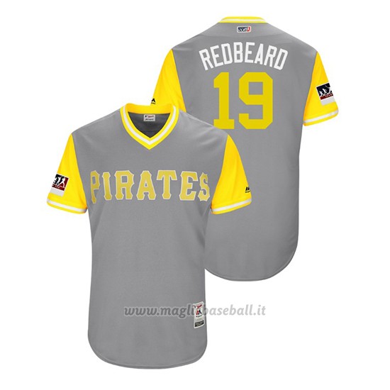Maglia Baseball Uomo Pittsburgh Pirates Colin Moran 2018 Llws Players Weekend Rossobeard Grigio